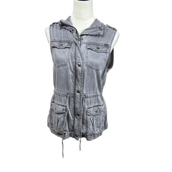 Max‎ Jeans Utility Vest Drawstring Waist Pockets Sleeveless Gray Size Small - Picture 1 of 9